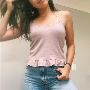 blush ruffled tank top